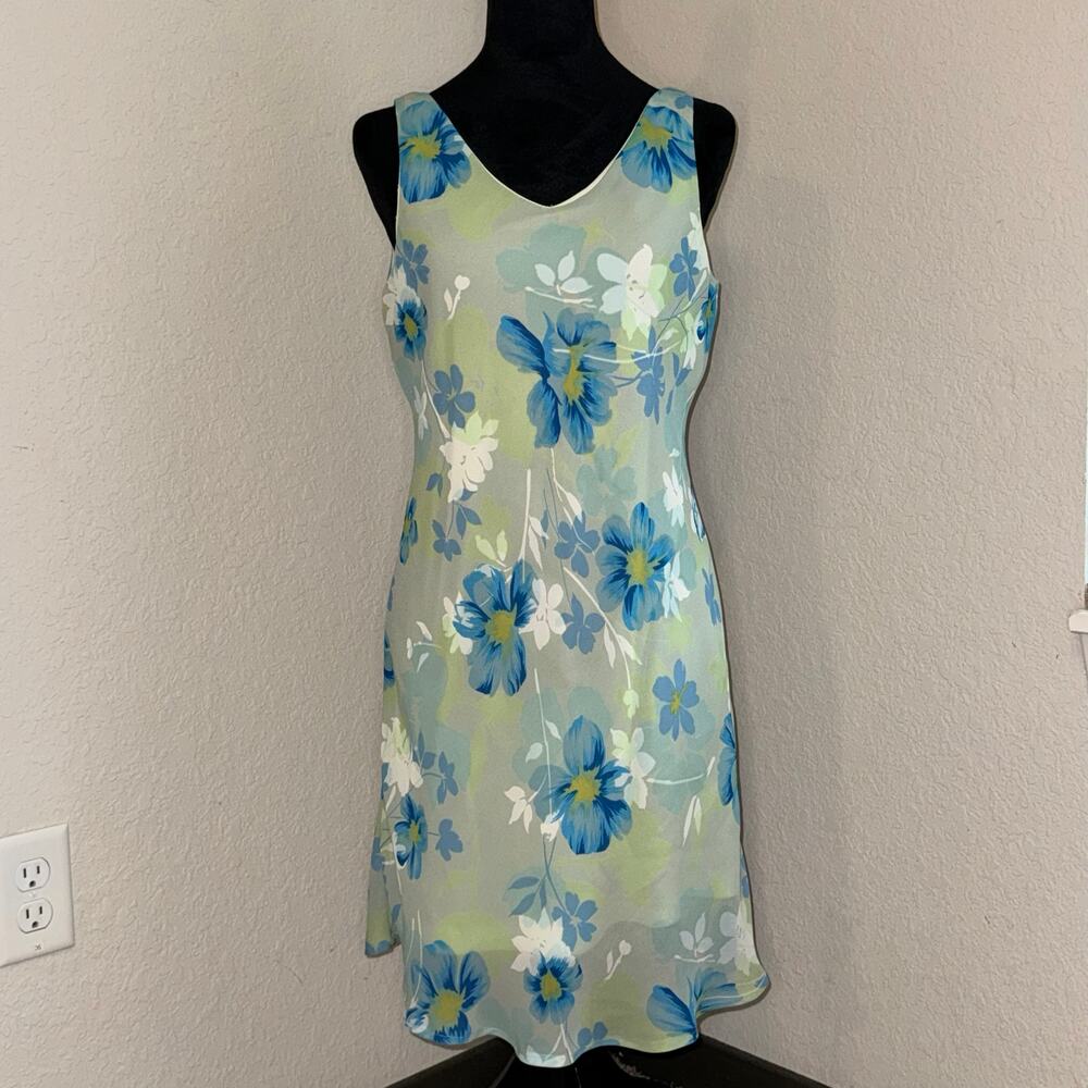 Vintage Dress Barn Floral Blue Green‎ Dress Women's Size 8 Soft Girl Aesthetic